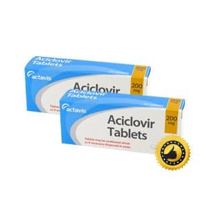 Packung mit Tabletten Aciclovir 200 mg